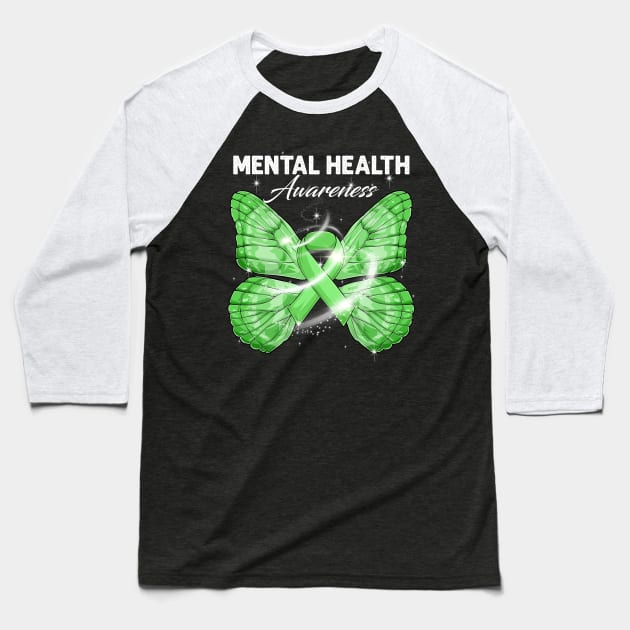 Mental Health Awareness Butterfly Baseball T-Shirt by peskyrubeus